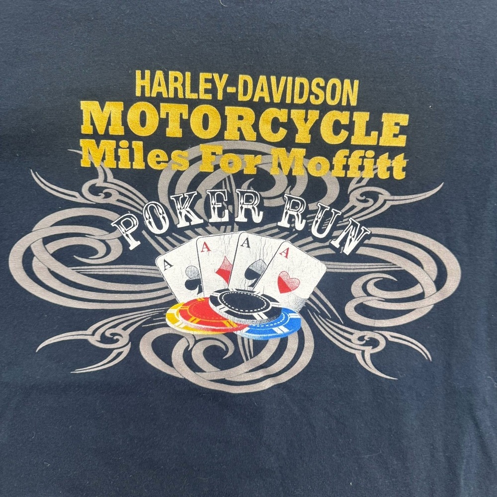 Gildan Harley-Davidson T-Shirt Men 2XL Black Poker Run Miles For Moffitt Graphic - Picture 3 of 8